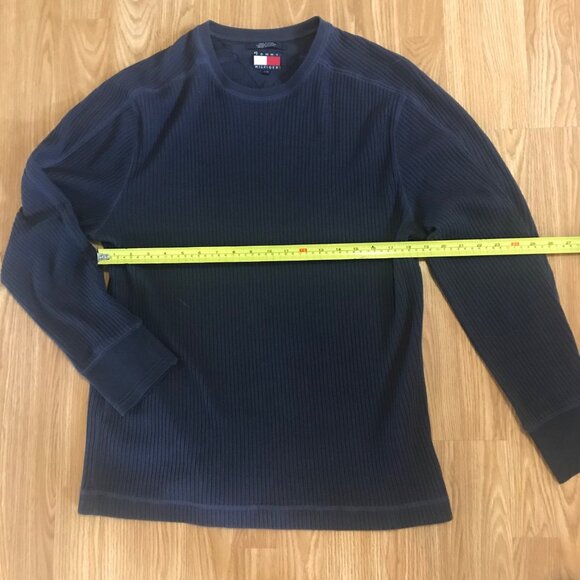 Tommy Hilfiger Sweater Ribbed Long Sleeve Crew Neck L/G Navy Blue Cotton Vintge - Picture 5 of 6